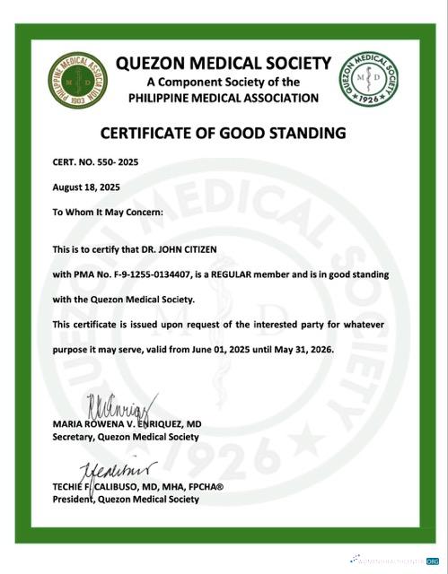 Philippines certificate of good standing Word and PDF template, version 5